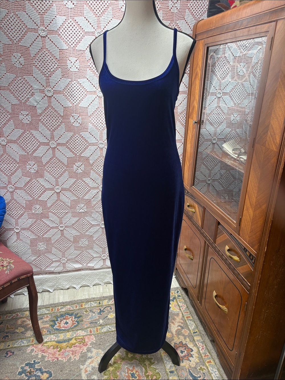 Vintage Blue Velvet Slip Dress | Made in Canada